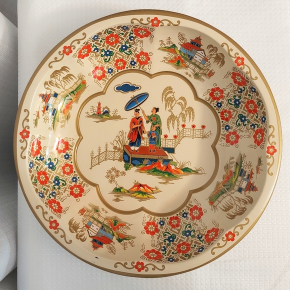 Vintage Daher Ware Metal Tray Asian Oriental Scene Decorated Plate England 1971 - Picture 2 of 8